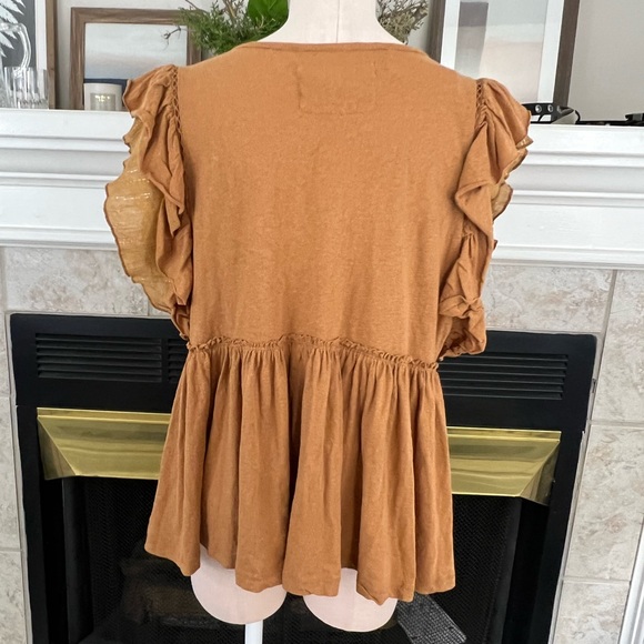 ANTHROPOLOGIE NEW Caroline babydoll flatter sleeve top in honey brown - Picture 7 of 14